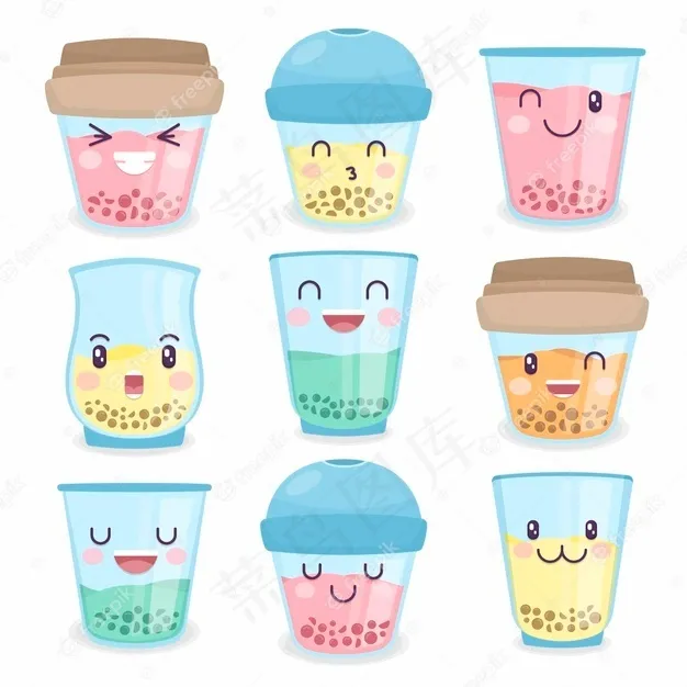 Kawaii泡泡茶具eps,ai矢量模版下载