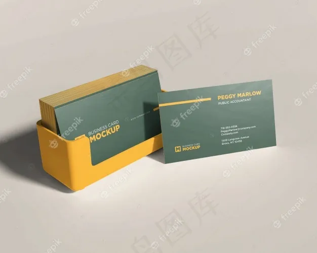 文具模型样机堆叠名片在黄色盒子里psd模版下载