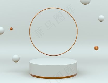 3d优雅的白色和黄铜场景，带产品放置和可编辑颜色的讲台