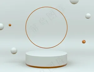 3d优雅的白色和黄铜场景，带产品放置和可编辑颜色的讲台
