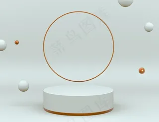 3d优雅的白色和黄铜场景，带产品放置和可编辑颜色的讲台
