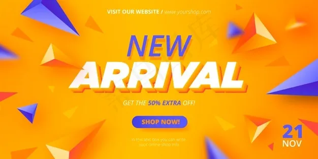 黄色和蓝色的新到达横幅banner模板eps,ai矢量模版下载