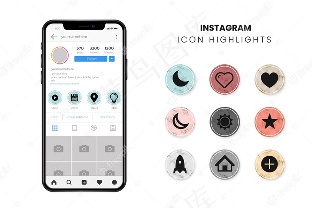 Instagram大理石故事亮点eps,ai矢量模版下载