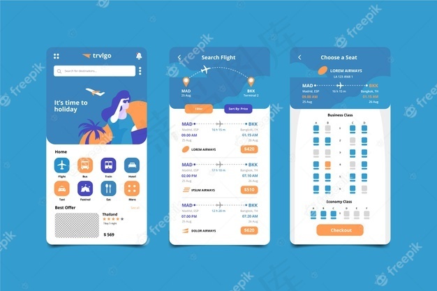 旅游预订应用程序屏幕eps,ai矢量模版下载