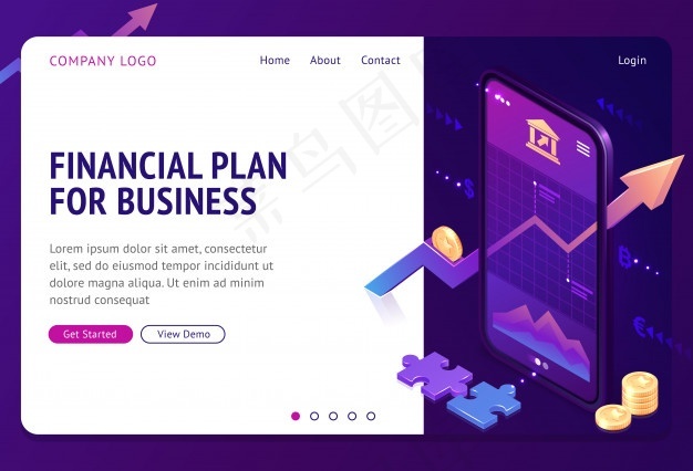 财务计划战略等距登录页eps,ai矢量模版下载