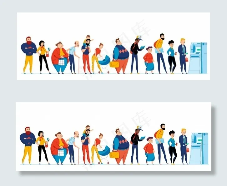 排队人员图标设置为不同的人排队等待atm图示eps,ai矢量模版下载