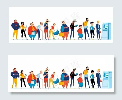 排队人员图标设置为不同的人排队等待atm图示