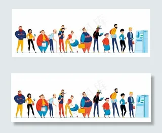 排队人员图标设置为不同的人排队等待atm图示