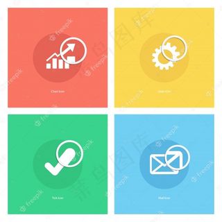 图表图标，齿轮图标，刻度图标，带放大镜的邮件图标。