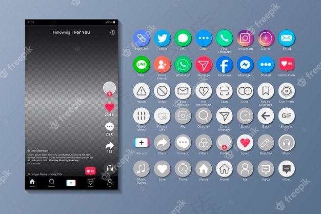 Tiktok界面和智能手机应用程序eps,ai矢量模版下载