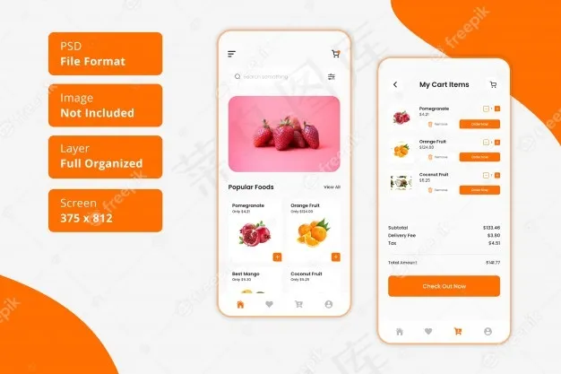 食品配送手机app移动应用界面设计psd模版下载