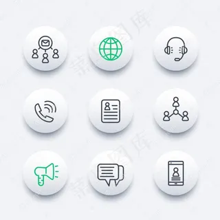 通讯、媒体和社交线路图标集