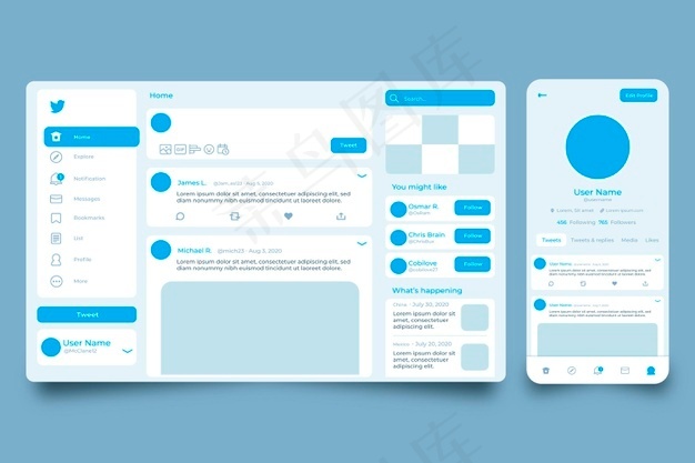 Twitter界面概念eps,ai矢量模版下载