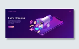 带扩音器的数字营销等距概念