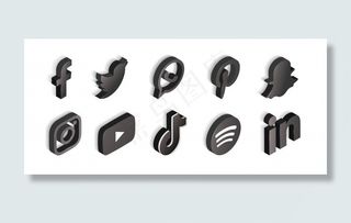 社交媒体黑白图标集等距图