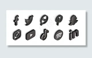 社交媒体黑白图标集等距图
