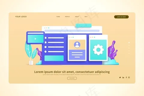 社交在线互动3d概念登录页