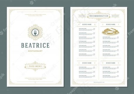 餐厅菜单设计和标签矢量小册子模板。