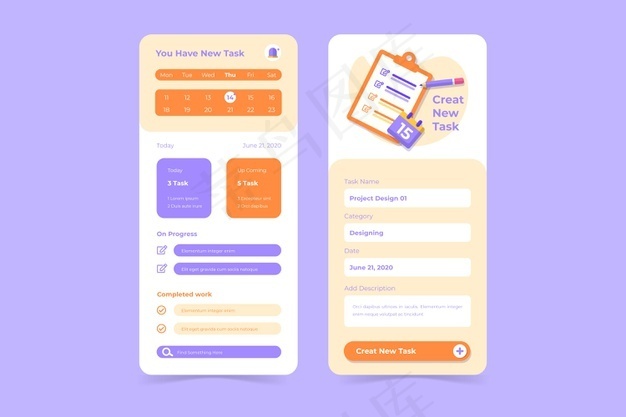 使用任务管理手机app移动应用程序创建任务eps,ai矢量模版下载