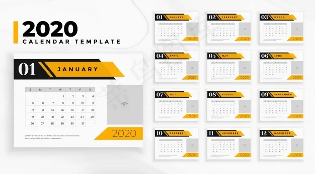 几何风格的专业商务2020日历eps,ai矢量模版下载