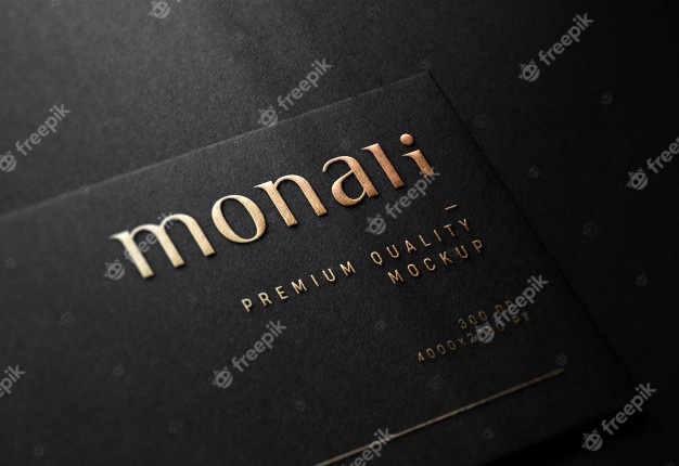 黑色名片上的豪华压花徽标模型样机