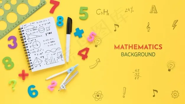 带笔记本和数字的数学背景俯视图psd模版下载
