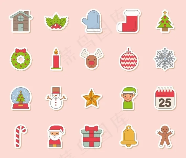 圣诞快乐套装图标eps,ai矢量模版下载