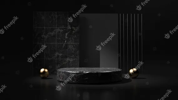 抽象的黑色背景和几何形状的产品讲台。三维渲染 抽象的黑色背景和几何形状的产品讲台。三维渲染