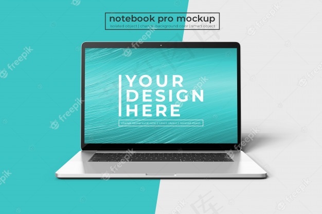 现实的高级15英寸笔记本电脑专业版，用于网页、用户界面和应用程序photoshop前视图模型样机
