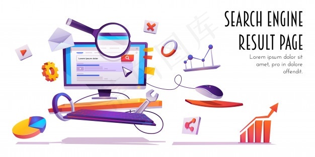 搜索引擎结果页面，serp卡通横幅banner。eps,ai矢量模版下载