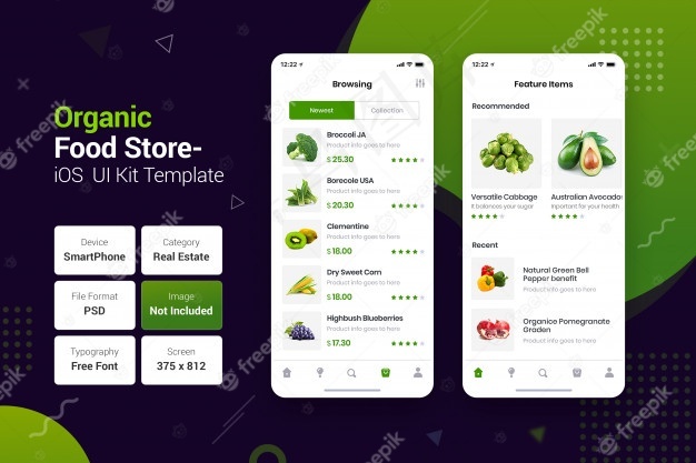 有机和天然食品商店移动应用程序psd模版下载