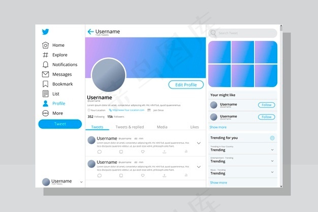 Twitter界面概念eps,ai矢量模版下载