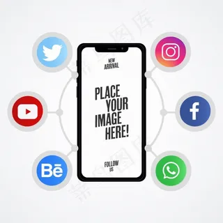 带手机模型样机的现代社交媒体演示