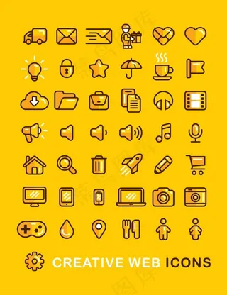 网页图标设置线性平面轮廓样式图标。