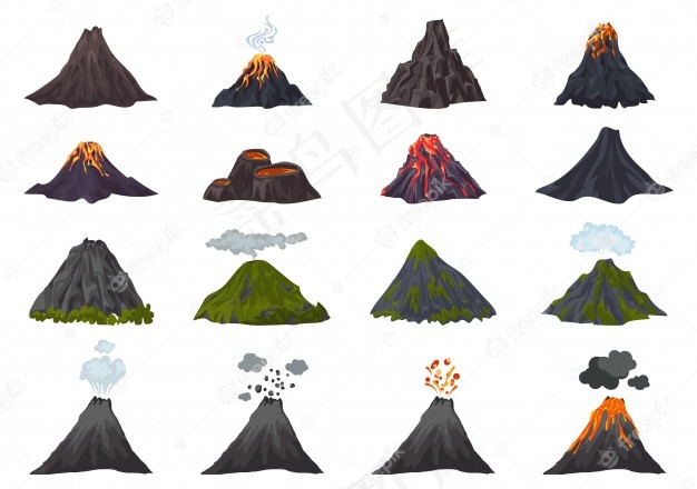 火山图标集，卡通风格