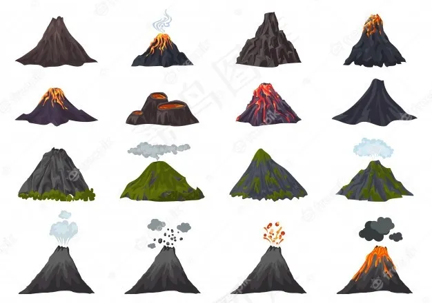 火山图标集，卡通风格eps,ai矢量模版下载