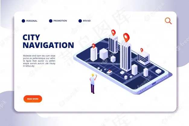 等轴测城市导航登录页eps,ai矢量模版下载