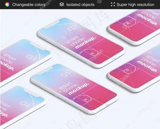 清洁高角度智能手机应用程序屏幕模型样机模板
