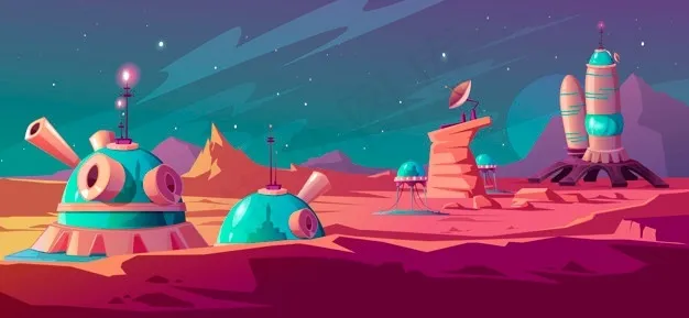 火星表面景观与殖民地建筑eps,ai矢量模版下载