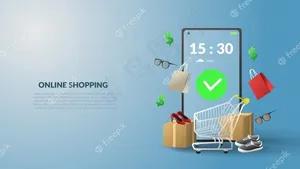带有移动设计的3d在线购物插图横幅banner
