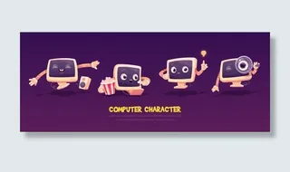 卡通电脑角色集。可爱的pc桌面