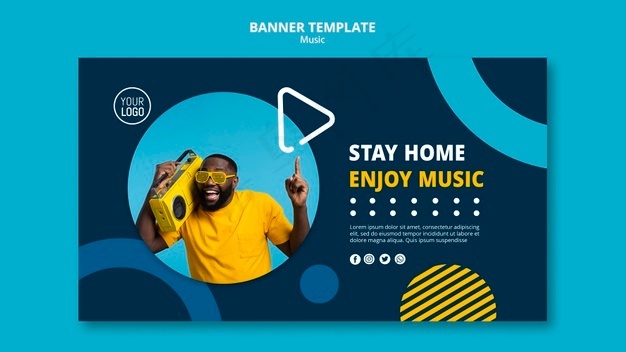 隔离期间欣赏音乐的横幅banner模板psd模版下载