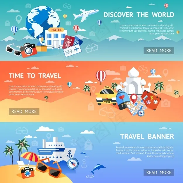 旅游平横幅banner套装eps,ai矢量模版下载