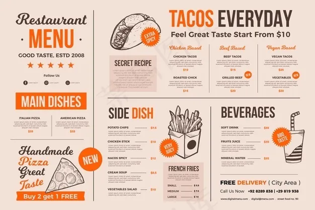 带插图的数字菜单eps,ai矢量模版下载