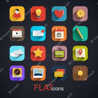 具有长阴影效果的现代平面图标集合