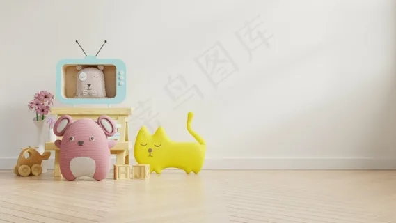 儿童房实物模型样机墙白色背景。 儿童房实物模型样机墙白色背景。