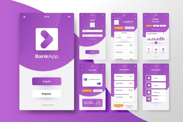 银行应用程序界面概念eps,ai矢量模版下载