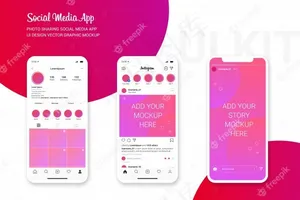 Instagram用户界面模型样机、照片分享应用程序社交媒体界面
