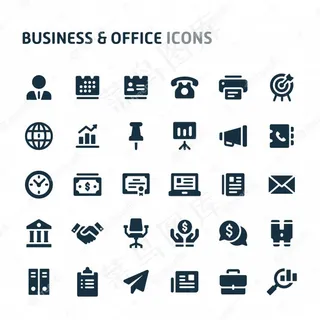 商务和办公图标集。菲利奥黑图标系列。