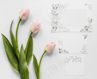 婚礼请柬旁边有郁金香